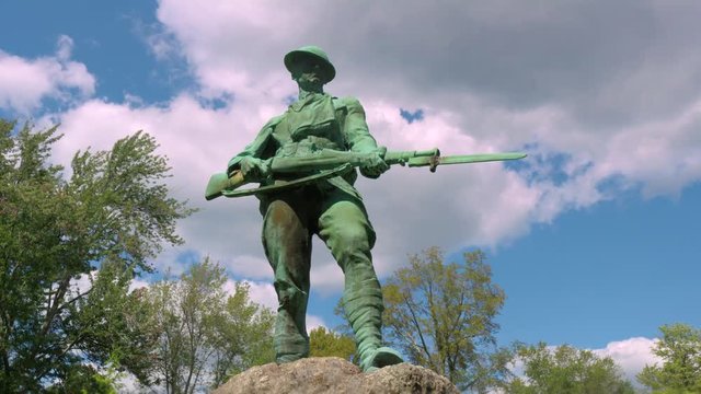 WW1 War Memorial in city park of small New England town - time-lapse clouds