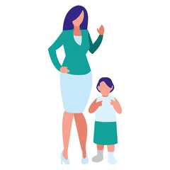 cute mother with daughter characters