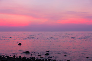 The sea sunset. Pink landscape.