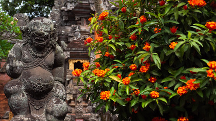 Hindu temple with statues of the gods on Bali island, Indonesia. Balinese Hindu Temple, old hindu...
