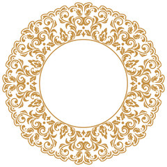 Decorative frame Elegant vector element for design in Eastern style, place for text. Floral golden border. Lace illustration for invitations and greeting cards.