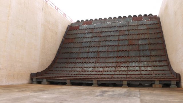 Cape Canaveral. NASA&permil;&Ucirc;&ordf;s flame deflector in the flame trench at Launch Complex 39B, Kennedy Space Center will safely deflect the exhaust plume when SLS Orion rockets are launched.Pan right, medium shot.
