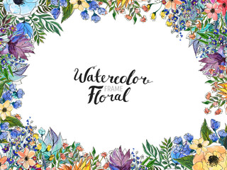 Watercolor Flower Border