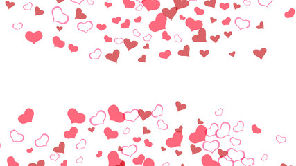 Red on White background Vector. A sample of wallpaper design, textiles, packaging, printing, holiday invitation for Valentine's Day. Festive background. Red hearts of confetti are flying.