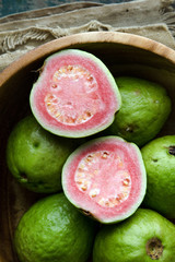 Fresh ripe guava on wooden background