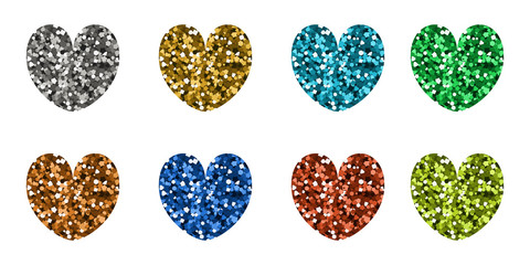 Set of icons in the shape of hearts.