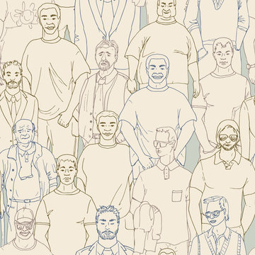 seamless crod of men vector pattern. Hand drawn