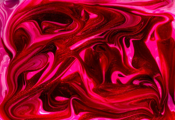 Bright red and pink marbling texture. Abstract colorful background. Liquid marble paint.