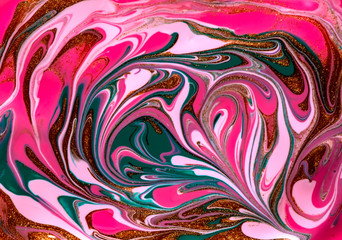 Bright pink marbling texture. Abstract colorful background. Liquid marble paint.