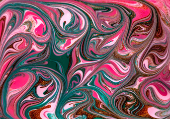 Bright pink marbling texture. Abstract colorful background. Liquid marble paint.