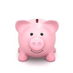 Happy piggy bank  isolated on white. Clipping path included