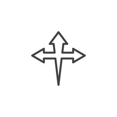 Three way arrow cross line icon. linear style sign for mobile concept and web design. Road breaks outline vector icon. Symbol, logo illustration. Pixel perfect vector graphics