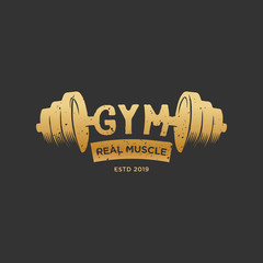 Gym fitness vintage logo design inspiration in gold metallic color