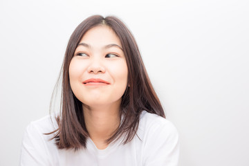 Fototapeta premium Asian beautiful healthy women black hair on white background