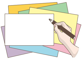 書いている手・マジックペンとカード