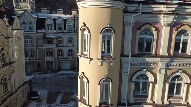 Aerial drone footage. Panorama of podil in kiev