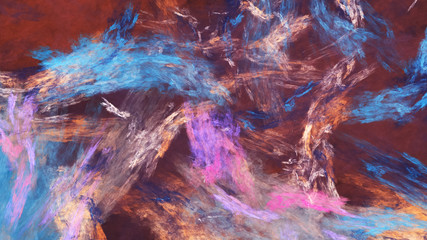 Plakat Abstract blue and brown grunge texture. Expressive chaotic brush strokes. Fractal background. 3d rendering.