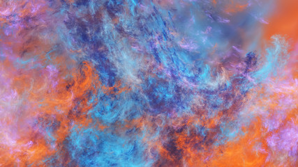 Abstract blue and orange fantastic clouds. Colorful fractal background. Digital art. 3d rendering.