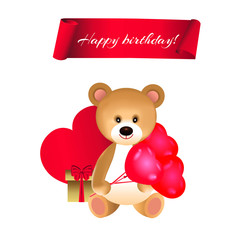 Bear with red balloons happy birthday
