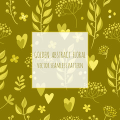 Fototapeta premium Vector seamless pattern. Golden botanical ethnic painting for design of printed products, backgrounds. Imitation of drawing with golden felt-tip pen.