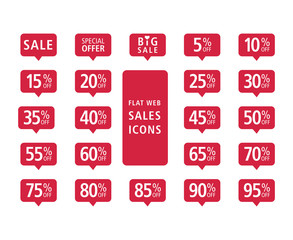 Set of red web flat sales icons