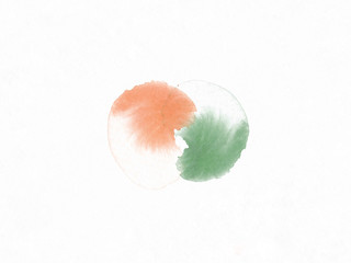 Orange and green color brushing like yin yang symbol by watercolor. Balancing sign background by digital art painting