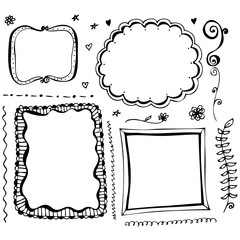 Hand drawn vector border line frame elements set 