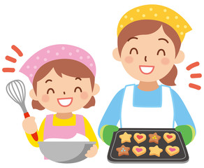 お菓子を作るお母さんと女の子
