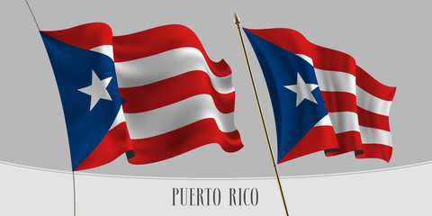 Set of Puerto Rico waving flag on isolated background vector illustration