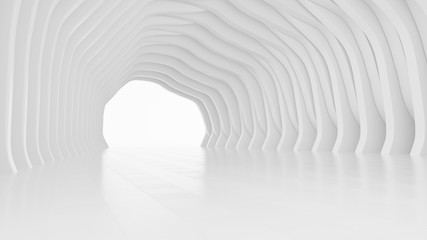 Abstract architectural design. White futuristic interior background. 3d rendering.