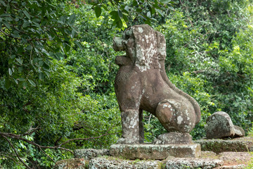 Fototapeta na wymiar Stone lion guarding entrance to East Mebon