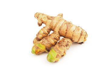 Fresh turmeric on white background. Herbal