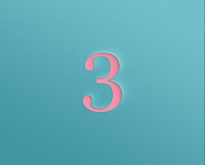 Word 3 in pink on blue paper effect