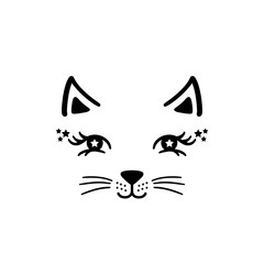 Hand drawn cute little kitty girl face.