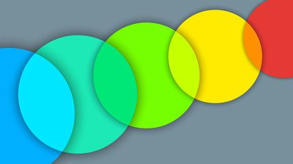 Abstract background with different levels surfaces and  rainbow circles, material design