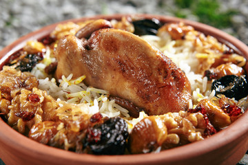Lyavangi or Lavangi with Roast Quail with Rice and Chestnuts Close Up