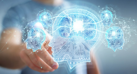 Businessman creating artificial intelligence 3D rendering
