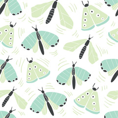 Seamless pattern with decorative butterflies, moth
