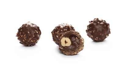 Chocolate balls isolated on white background