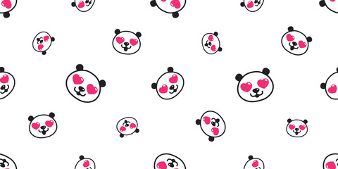 bear seamless pattern panda vector heart eye valentine polar bear bamboo teddy scarf isolated tile background cartoon repeat wallpaper doodle illustration