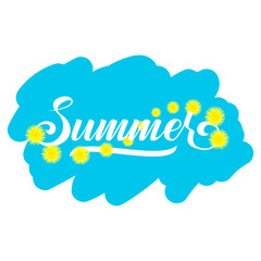 The word is summer. Graphic vector lettering illustration. Poster with dandelions. Vector