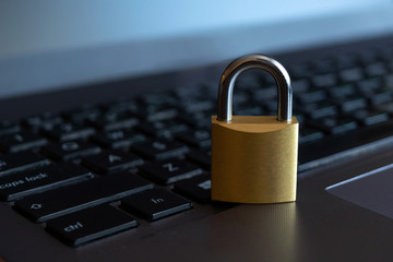 cyber safety concept, lock on laptop computer