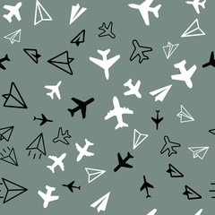 Obraz premium Plane aircraft, travel concept Seamless vector EPS 10 pattern