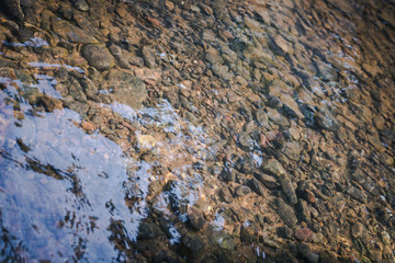 stone under river with reflection
