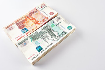 Rubles. Russian paper money on a white background