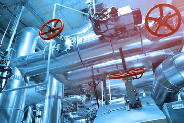 Industrial zone, Steel pipelines, valves and tanks