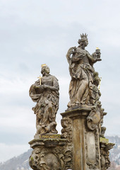 Fototapeta na wymiar Prague, Czech Republic, Charles bridge. The sculpture 