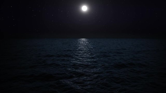 Computer generated realistic moonbeam over the calm sea