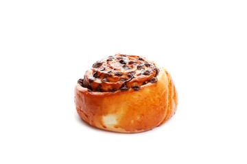 chocolate cinnamon bun isolated on white background