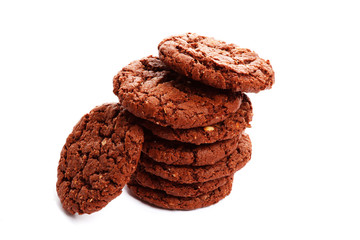 Chocolate cookies on a white background isolated.